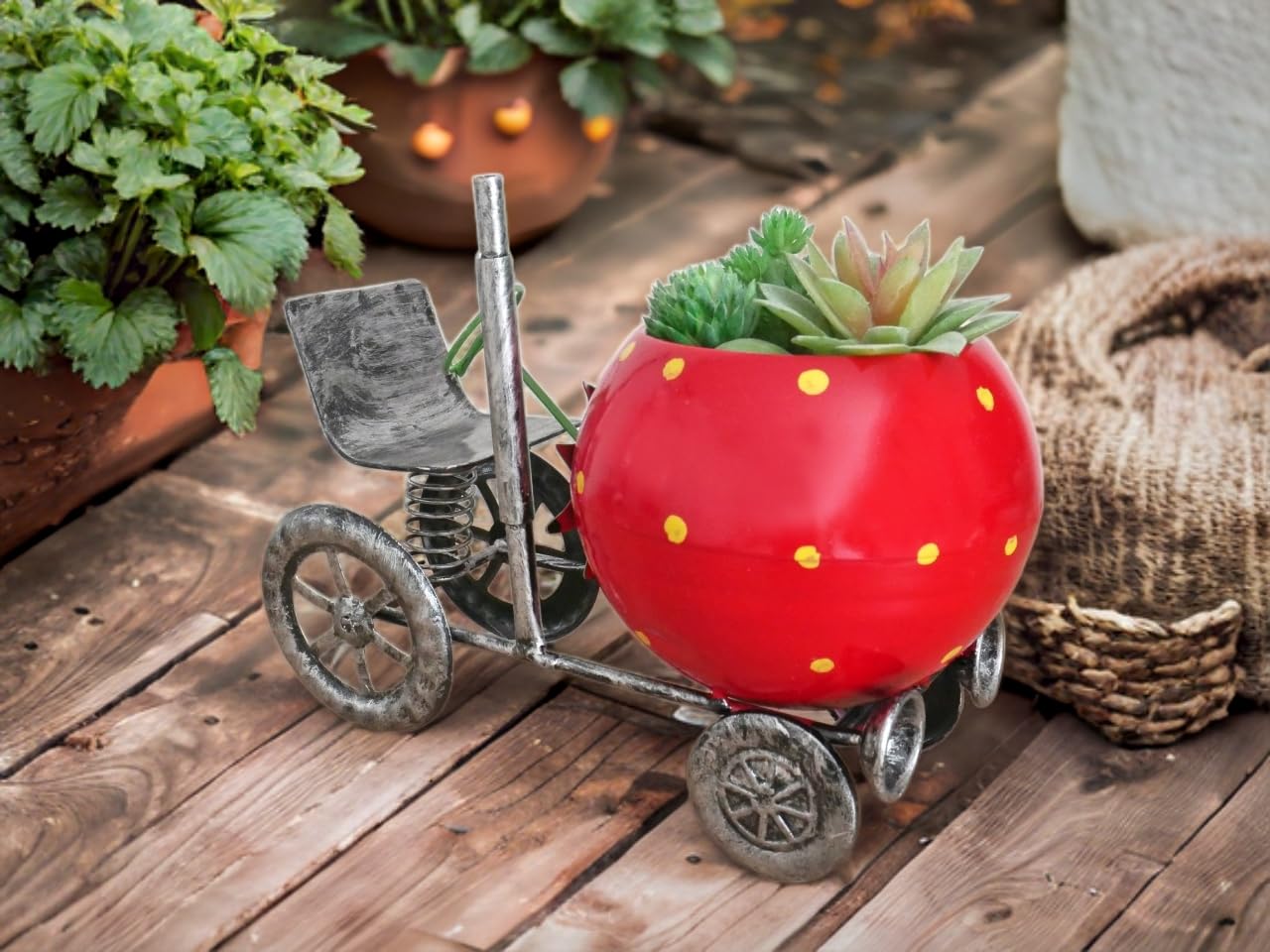 Bike Flower Pot Plant stand (Red) - Image 2