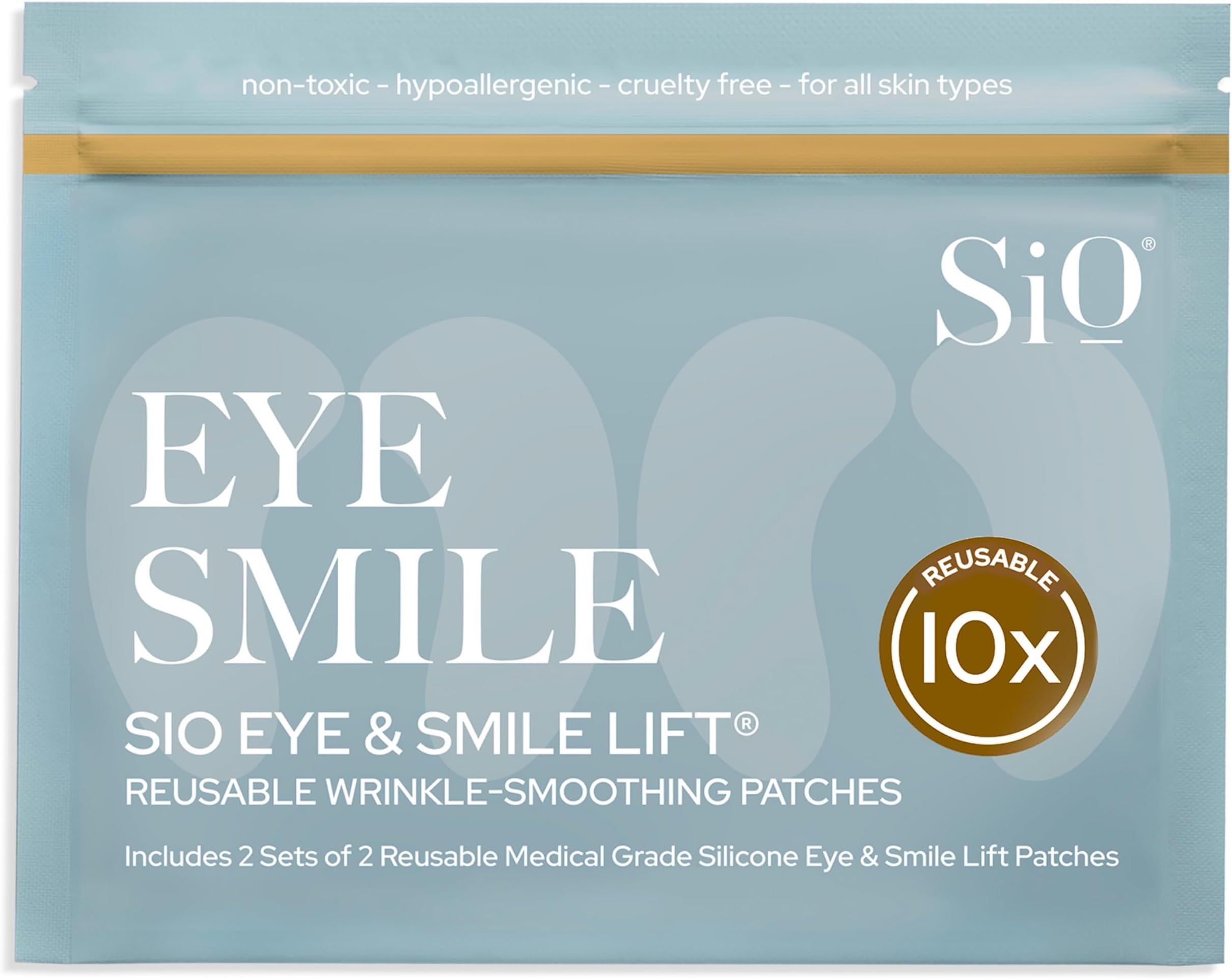SiOBeauty Eye & Smile Lift - Wrinkle-Smoothing, Medical-Grade Silicone Patches for Crows Feet and Smile Lines - Reusable Up to 10x - Cruelty-Free & Eco-Friendly Beauty Patches - 2 Sets (4 Patches)