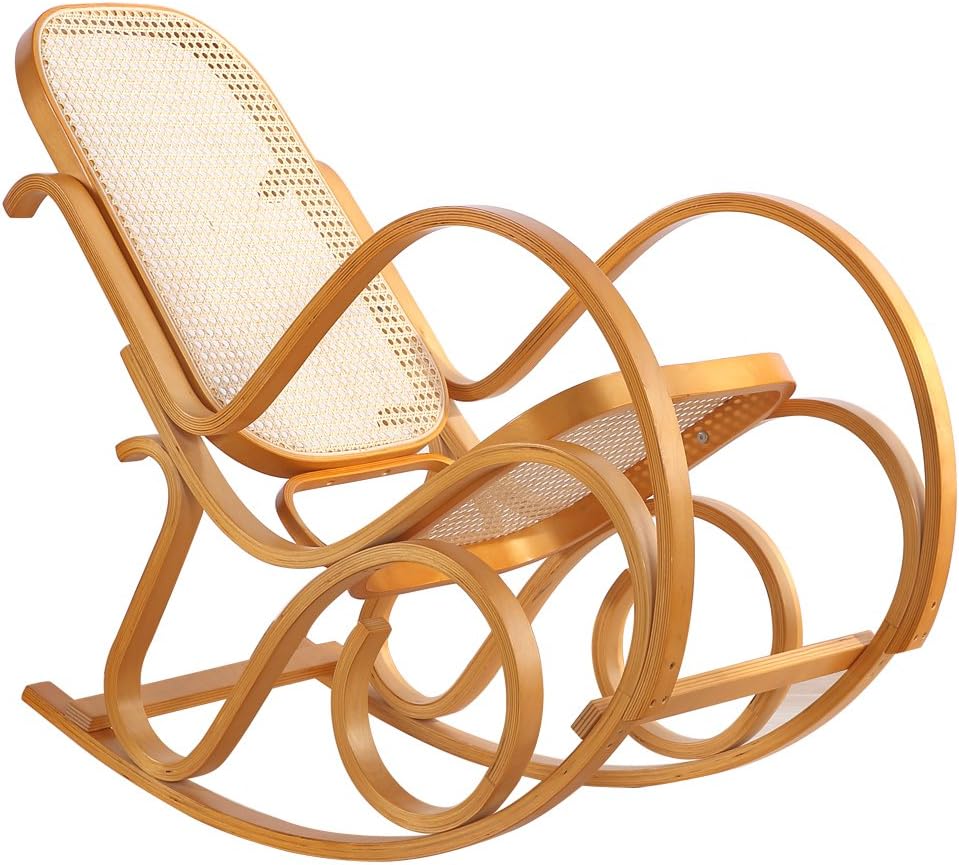 Rocking Chair Rattan Knitting Leisure Chair Vintage Living Room Furniture Conservatory Relax Bentwood Birch Easy Chair (Wood Color)