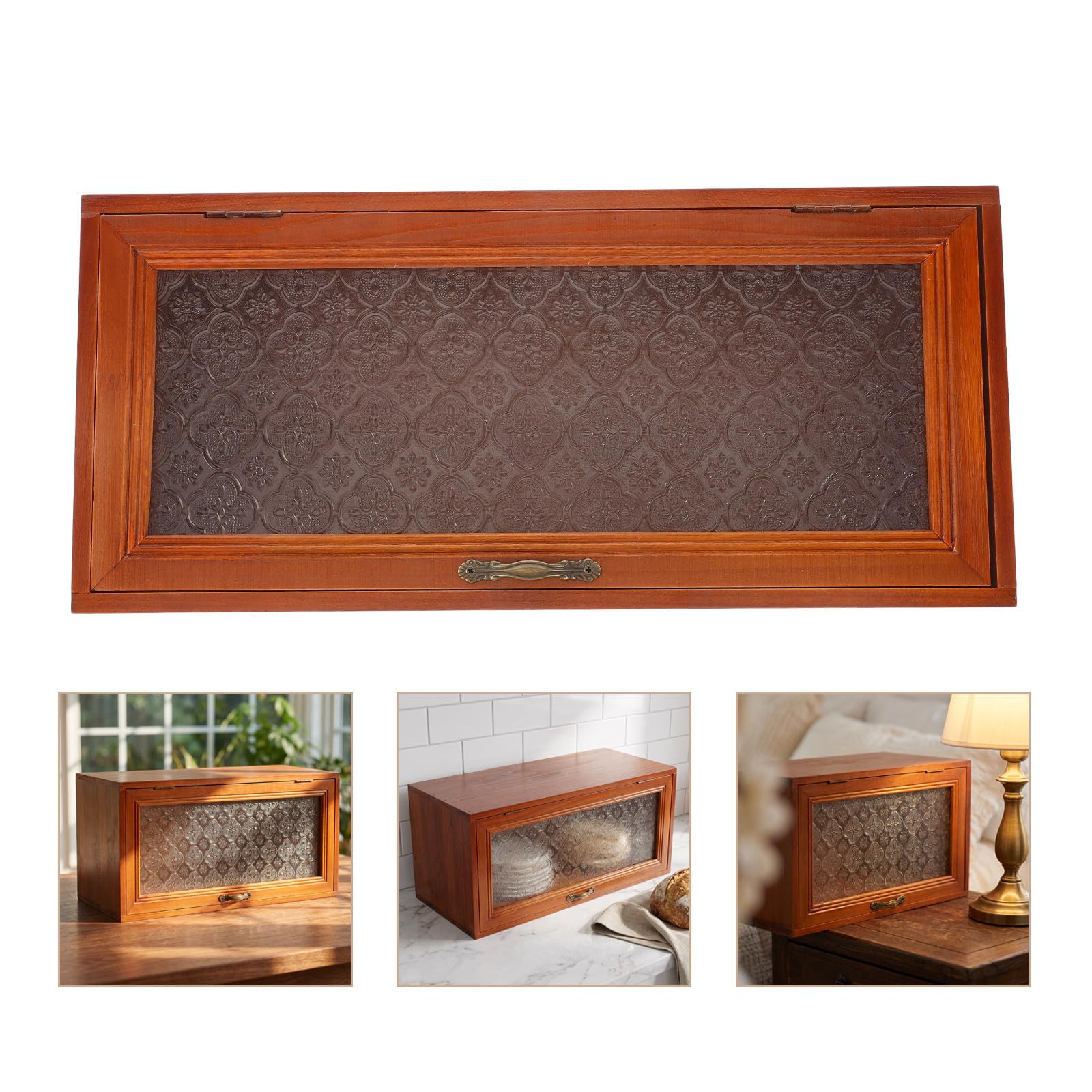 BESTOYARD Scatola Organizer da Tavolo in Legno Vintage Finestra in Vetro