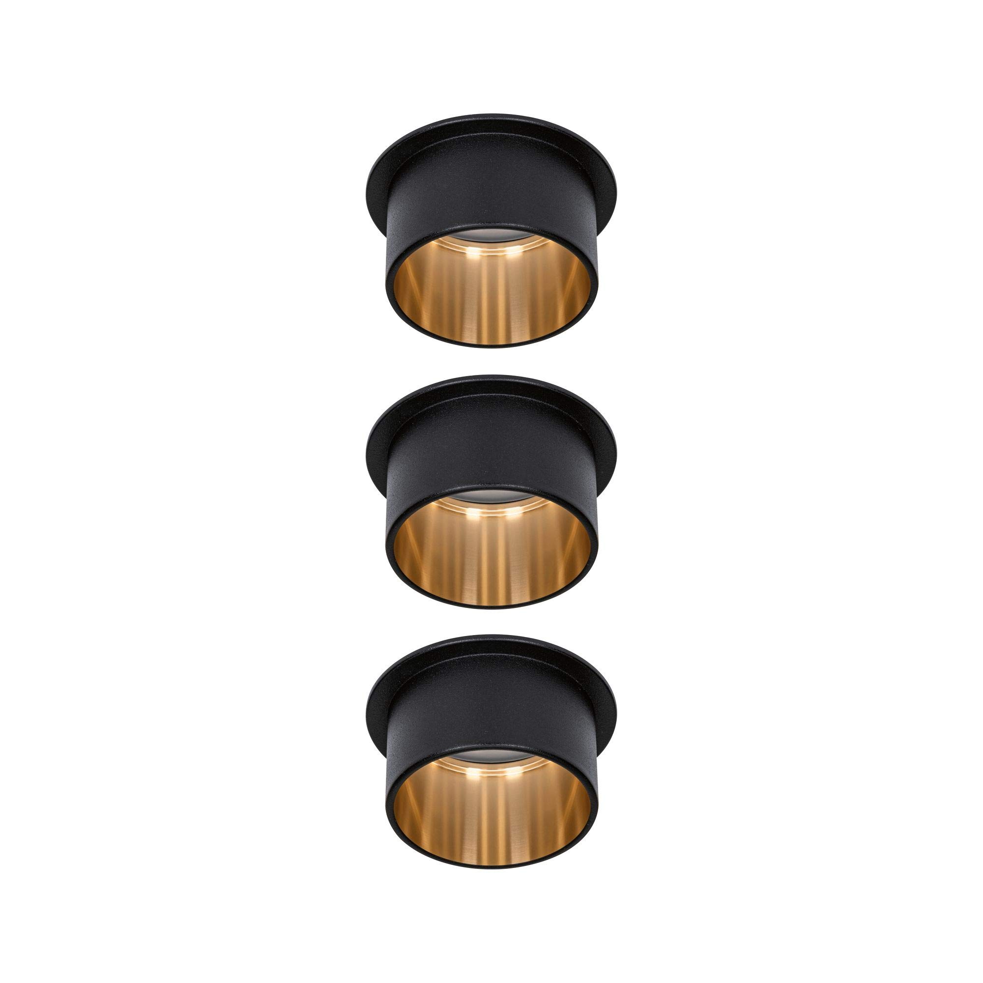Paulmann Gil 93379 - Faretto da incasso a LED a 3 step-Dim rotondo, 3 x 6 Watt, dimmerabile, colore nero opaco, oro, faretto da incasso in alluminio, 2700 K Coin