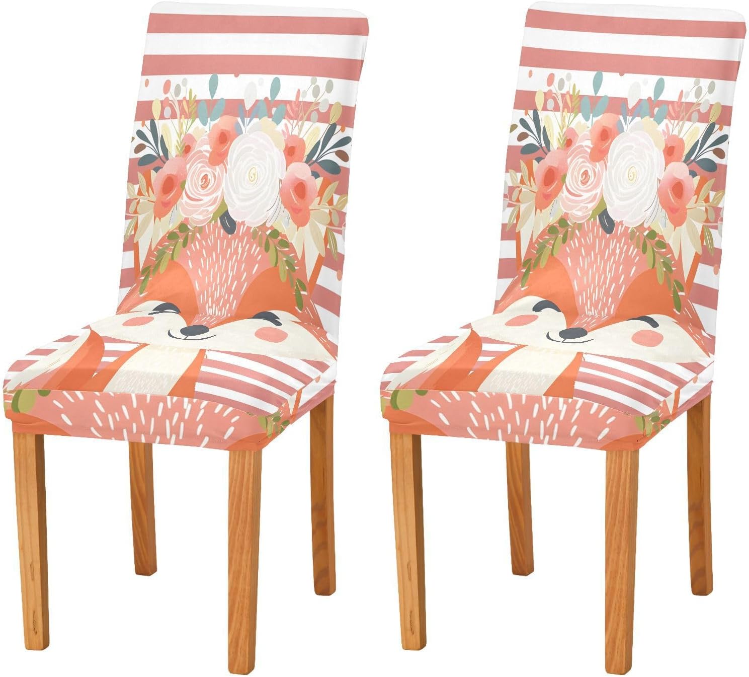 ALAZA Chair Covers for Dining Room, Fox Floral Stretch Chair Cover Sets Chair Protector Removable Washable for Ktichen Restaurant Hotel