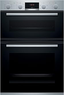 Bosch Home & Kitchen Appliances Bosch MBS533BS0B Serie 4 Built-in Double Oven with EcoClean Direct, 3D Hotair, LED display and 2 Universal Slimline Pans, Stainless steel