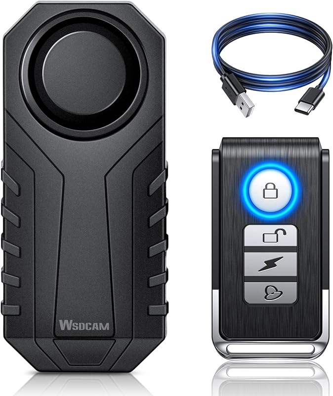 WSDCAM Alarma de bicicleta inalámbrica de 113 dB con control remoto, sistema de alarma de bicicleta recargable antirrobo, IP65 impermeable, alarmas de bicicleta de 3 volúmenes para bicicletas eléctricas, motocicletas, scooters, seguridad en ciclismo y conducción al aire libre