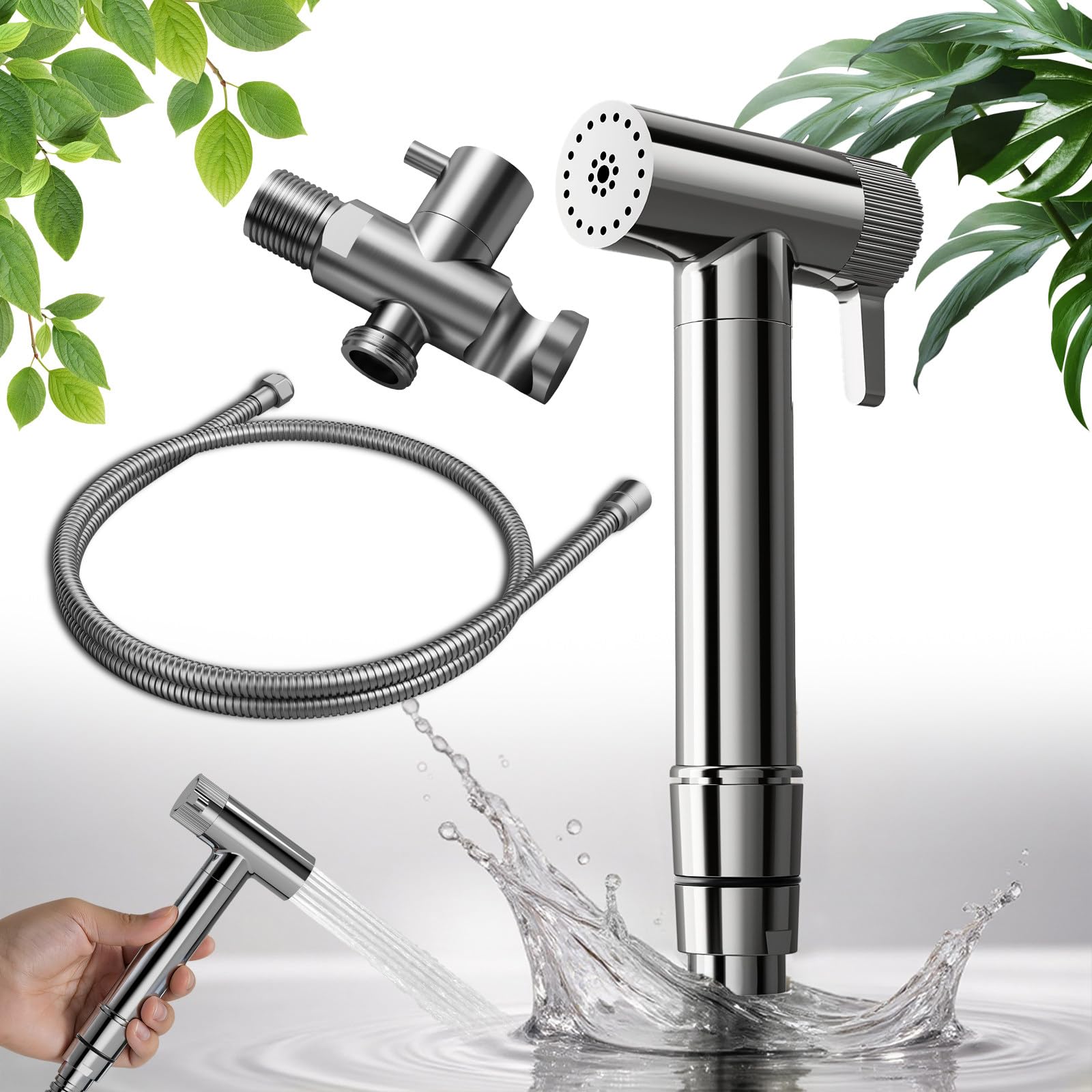 Bidet Handbrause Chrom, Baby-Stoffwindel-Sprühset mit Dual-Modus, Wandmontiert Messing Wasserspar Wand Waschen für Reinigung Spüle, Badezimmer Ecke, Toilette, WC, Persönliche