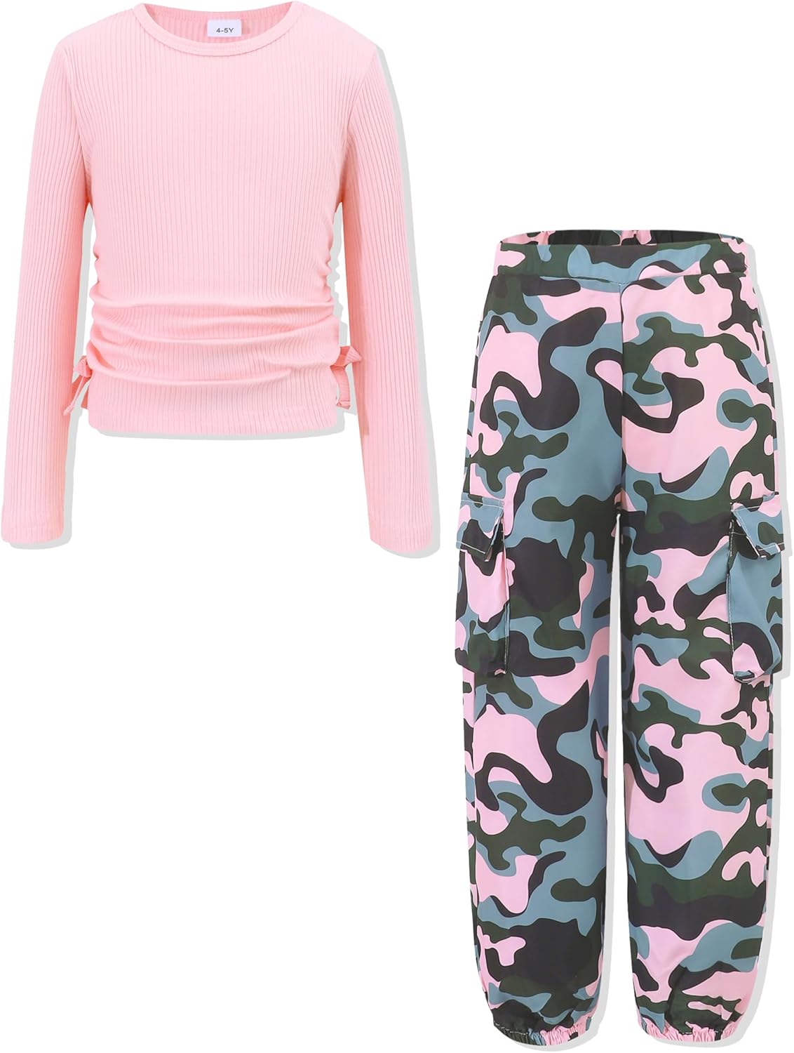 Mikrdoo Toddler Girl Clothes for Girls Outfits Fall Winter Ruched Long Sleeve Crop Top Cargo Pants 2 Piece Clothing Set