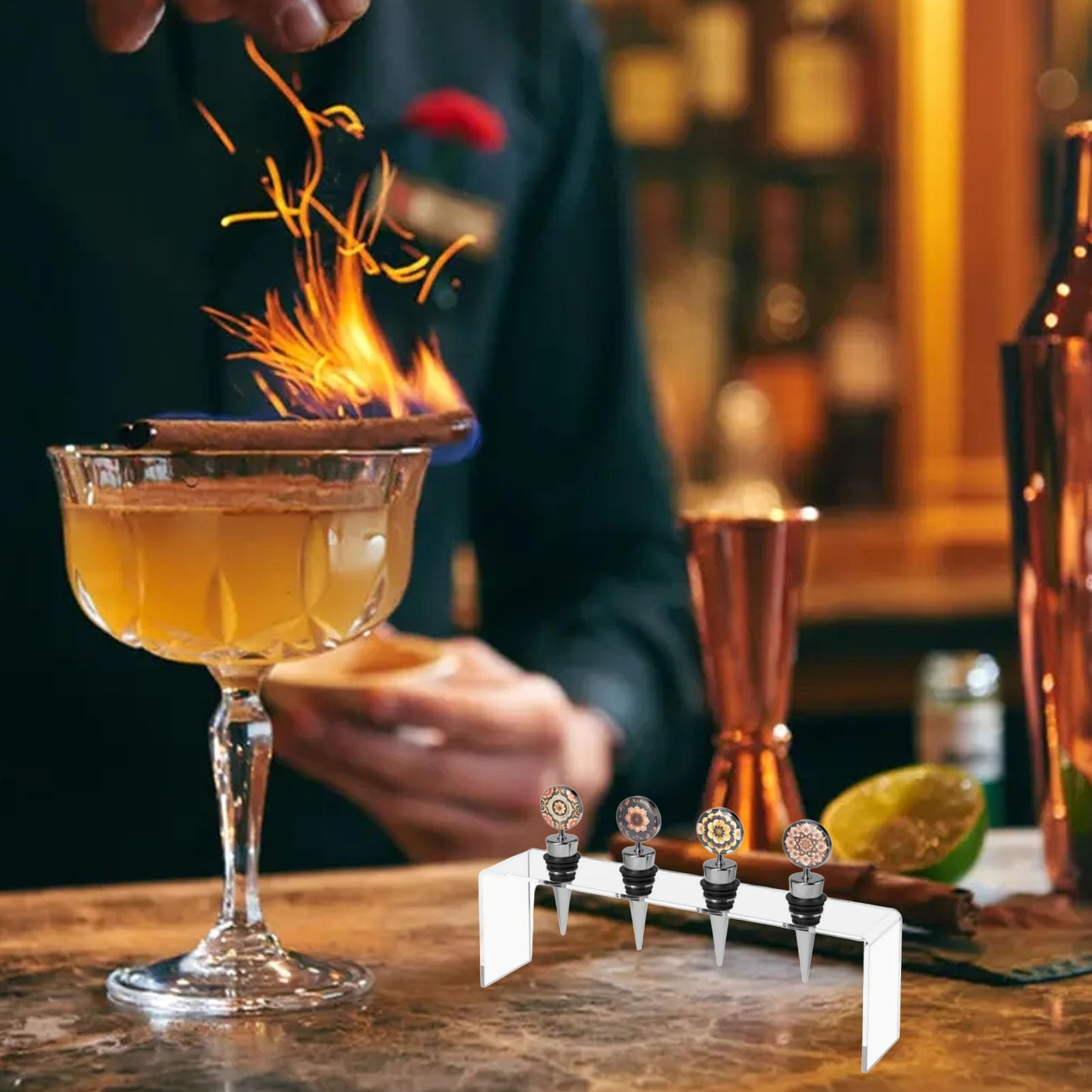 RIZGHWOY Espositore per Tappi per Bottiglia di Vino da 2 Pezzi, Acrilico Trasparente con 4 Slot, Mostra i Tuoi Tappi per Vino nelle Impostazioni del Bancone del Bar