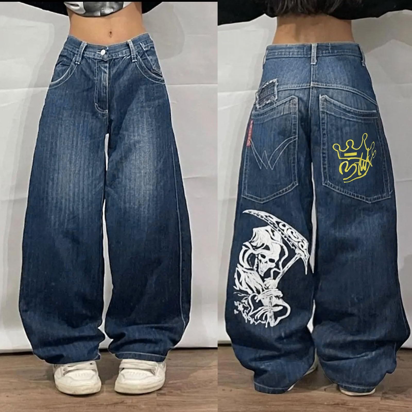 Hip Hop - Jeans larghi con stampa grafica gotica, oversize, streetwear