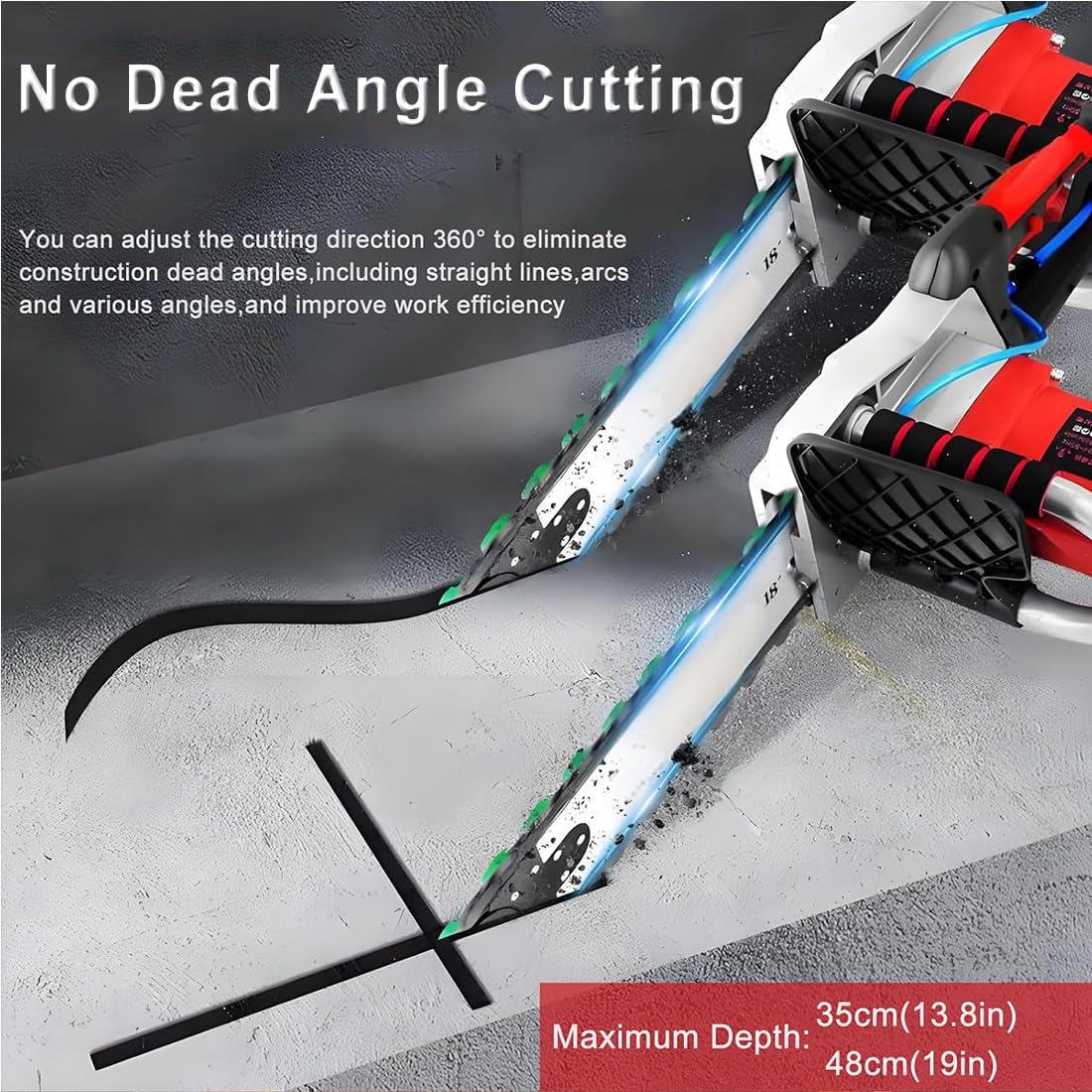 Motosierra Eléctrica para Muros,Profundidad Corte 35/48 Cm,Equipo Industrial para Cortar Hormigón con Bomba Agua,2 Cadenas/2 Barras Guía para Granito,Hormigón Y Piedra,CuttingDepth35cm