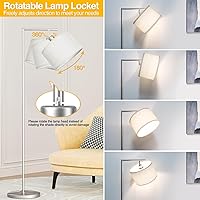 Vista 3 de Lámpara de pie para sala de estar con 3 temperaturas de color, lámpara de pie ajustable con pantalla de lino beige, lámparas altas para dormitorio