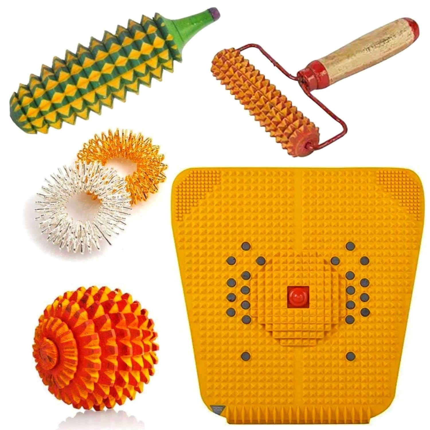 LRK Massager Tools Combo Kit with Power Mat, Wooden Handle Roller | Wooden Karela || 2 Massage Rings For Stress And Pain R...
