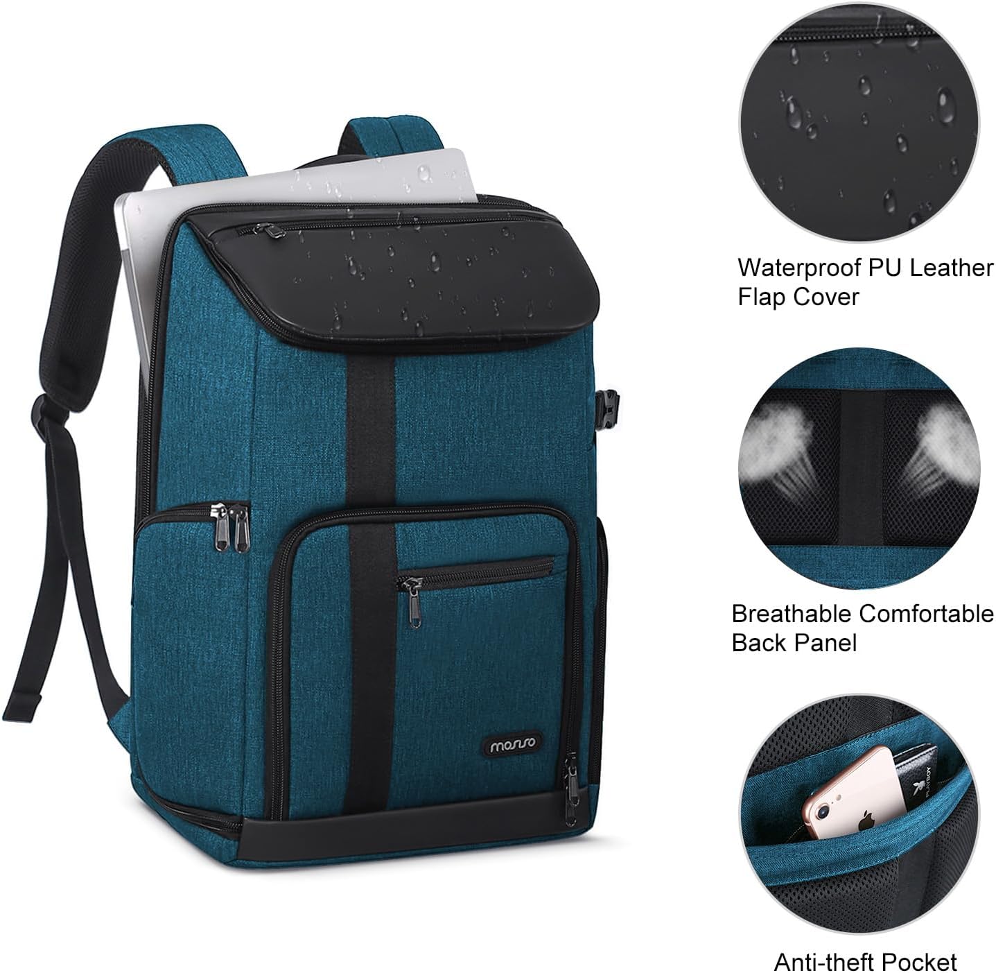MOSISO Camera Backpack, DSLR/SLR/Mirrorless Large Men/Women Photography Camera Bag Case with 17.3 inch Laptop Compartment&Tripod Holder&Rain Cover Compatible with Canon/Nikon/Fuji/Laptop, Teal Blue - Image 4
