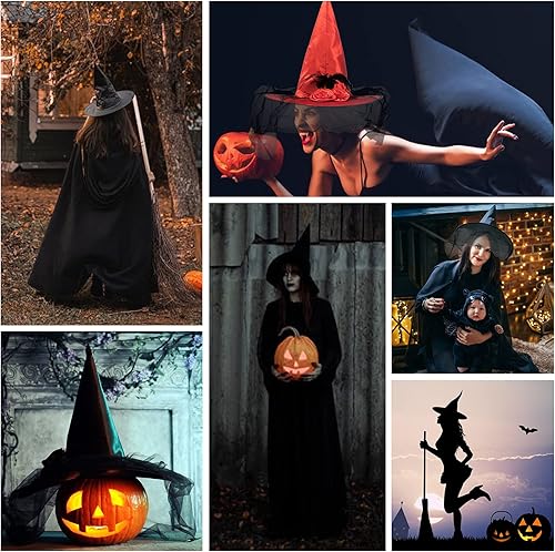 Vista 2 de wonuu Sombrero de bruja de Halloween para mujer, sombrero de bruja para adultos, accesorios de bruja para Halloween, cosplay, fiesta de disfraces