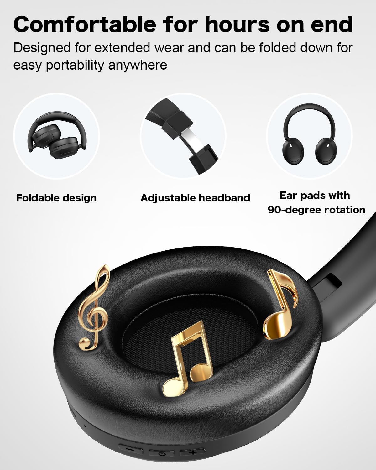 KIMHOST T30 Active Noise Cancelling Headphones, 120Hrs Playtime Bluetooth 5.3 Headphones, Multipoint, Deep Bass, Foldable, HiFi Stereo Wireless Over Ear Headphone for Travel, Office, Music, Game, Gym - Image 4