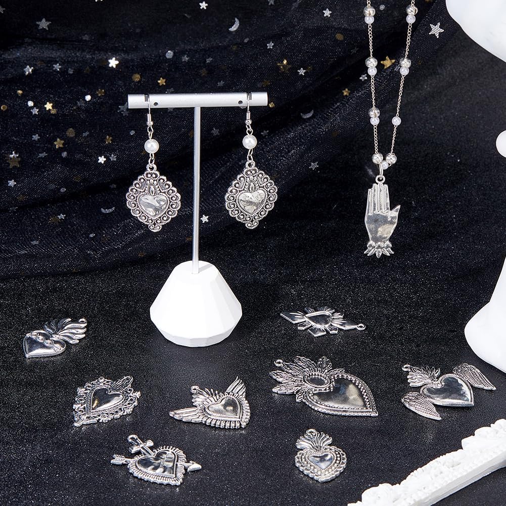 DICOSMETIC 20Pcs 10 Styles Sacred Heart Charm Pendant Gothic Heart Charms Alloy Vintage Love Charms Antique Silver Tibetan Charm for Bracelet Necklace Earring Jewelry Making - Image 4