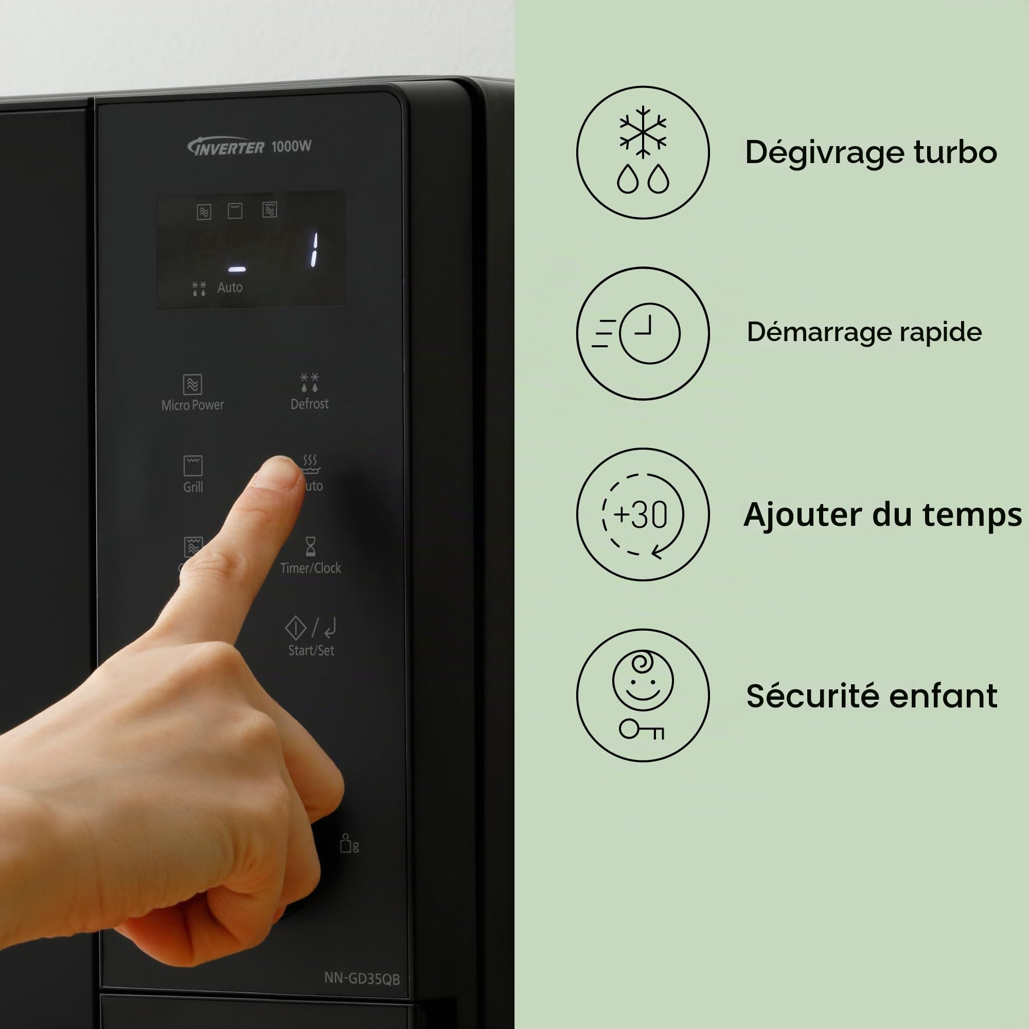 Panasonic NN-GD35QBEPG 29L Micro-ondes pour Barbecue 1000 W Décongélation automatique Cuisson combinée Minuteur Noir