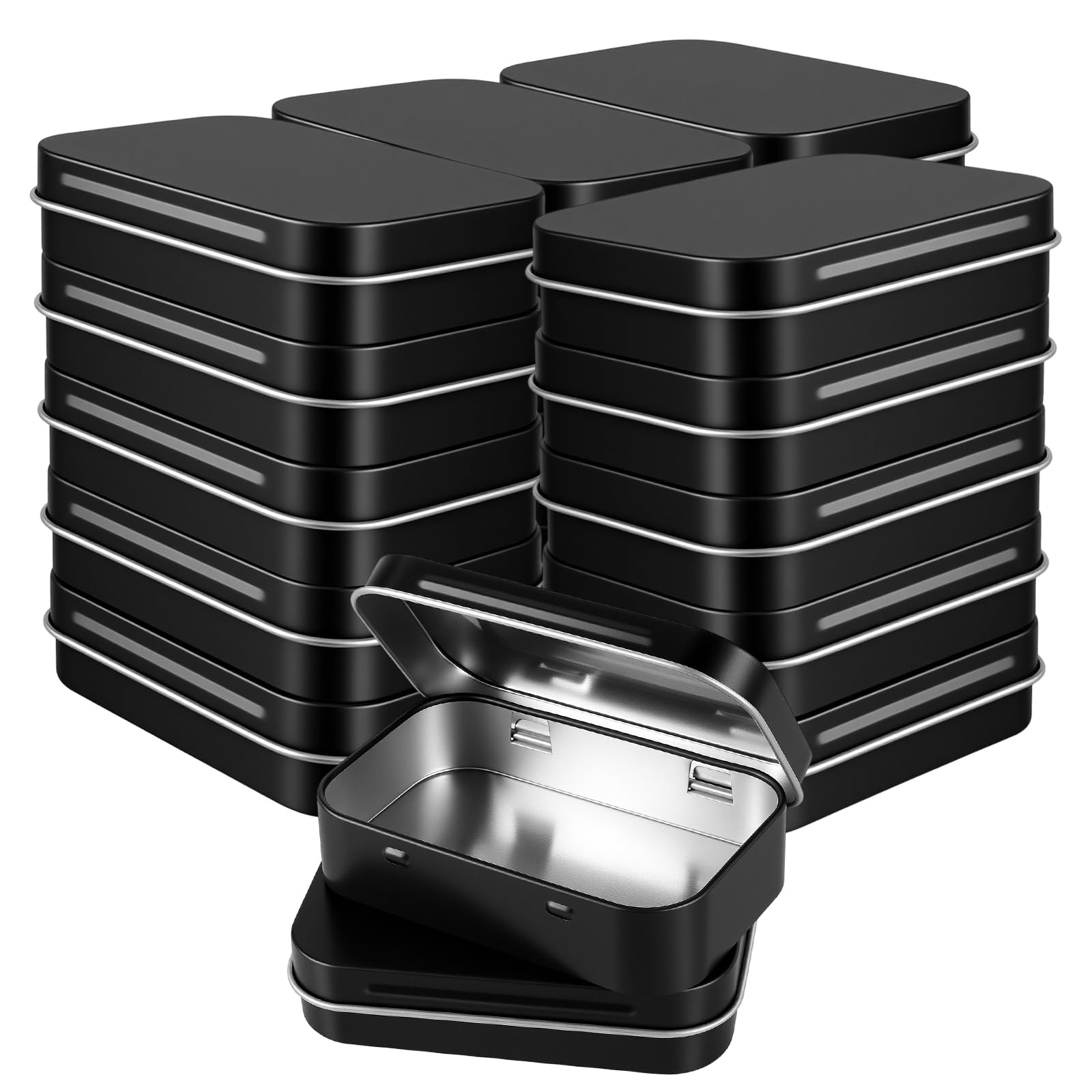 ZEONHAK 20 Pcs 95 x 60 x 22mm Black Tin Box, Rectangular Metal Empty Hinged Tin with Lids for Home DIY Craft Storage
