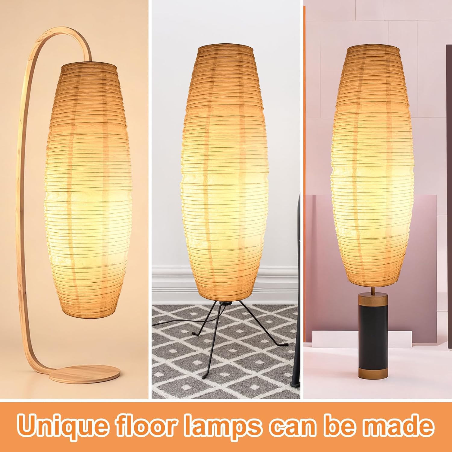 TOYANDONA Paper Floor Lamp Shade: Standing Lamp Shades Hanging Rice Paper Lampshade Replacement Foldable, Floor Light Cover Making Light Soft Ambient for Home, Bedroom Lighting Accessory (Minimalist)