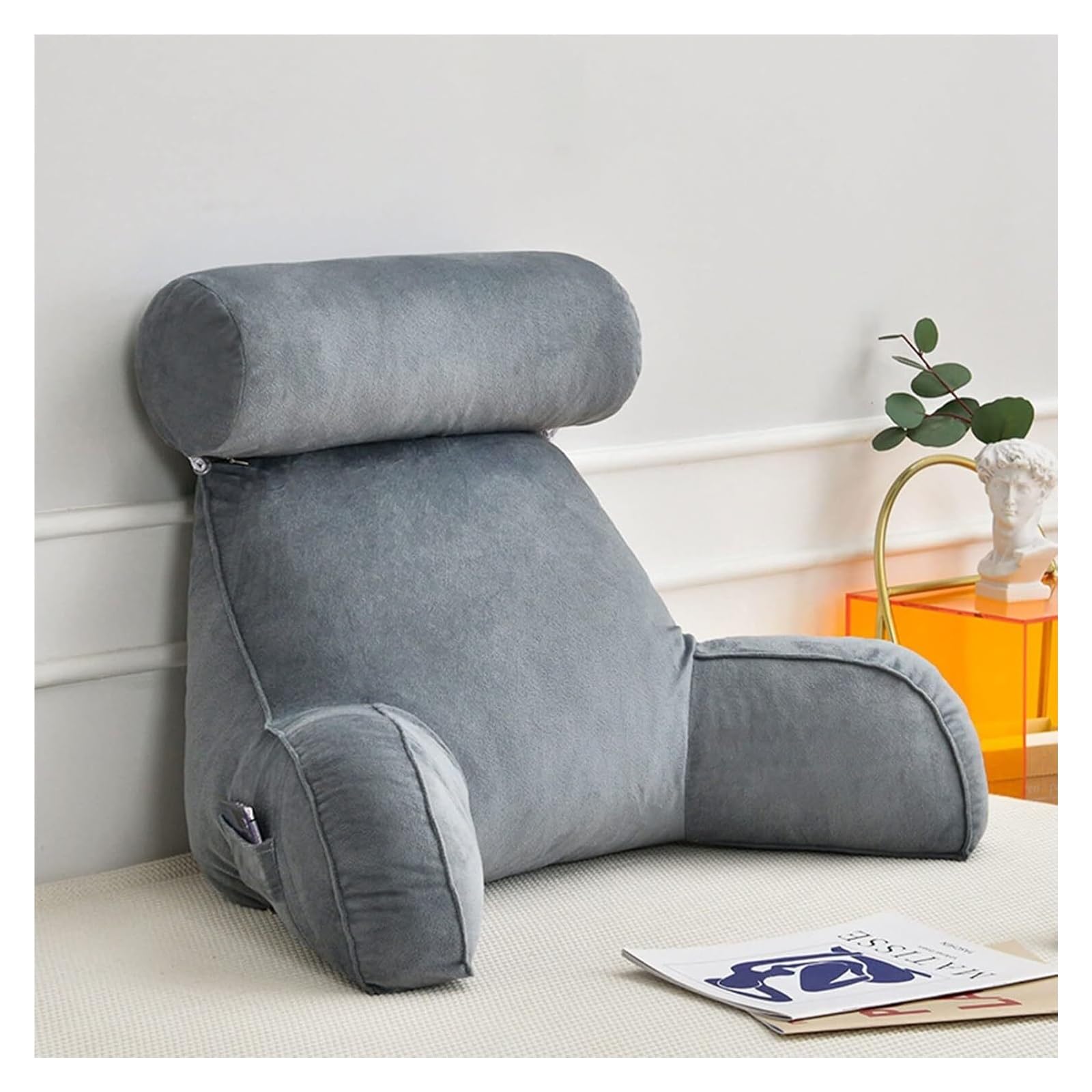 Iulgfsc Grey Reading Pillow， Reading Pillow With Arms,Lumbar Support Cushion,Backrest
