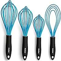 Vista 21 de Anaeat Juego de 4 batidores de cocina de silicona, perfectos para utensilios de cocina antiadherentes, batidora de leche y huevos para batir