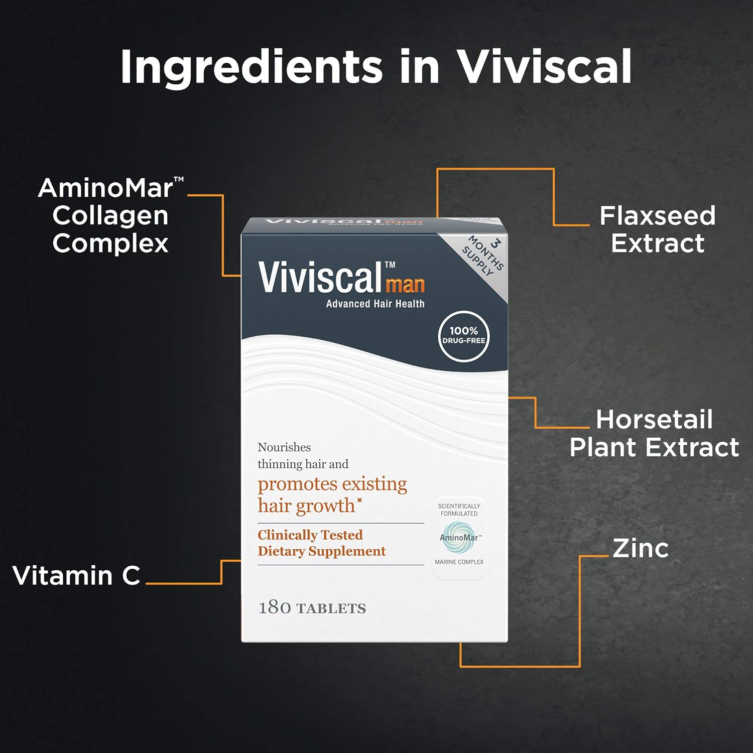 Viviscal Men's Hair Growth Supplements for Thicker, Fuller Hair, Clinically Proven with Proprietary Collagen Complex, 180 Tablets - 3 Month Supply : Beauty & Personal Care