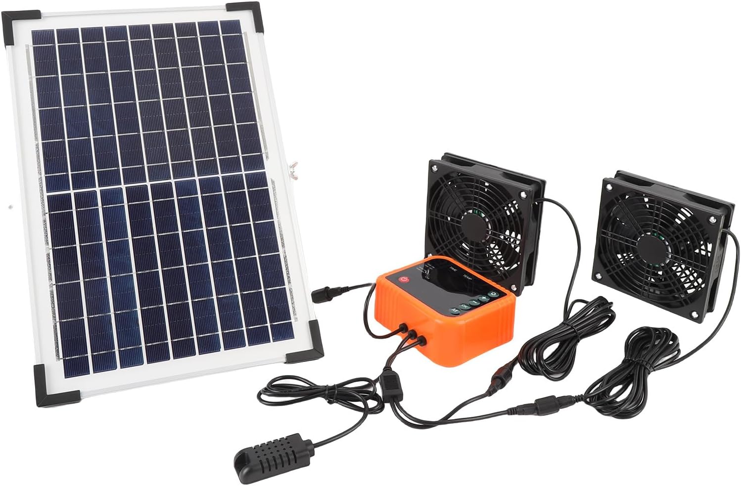 Luqeeg 10W Solar Powered Exhaust Fan with 4400mAh Battery, Large Solar Panel Fan Kit for Greenhouse Circulation, Chicken Coop, Shed