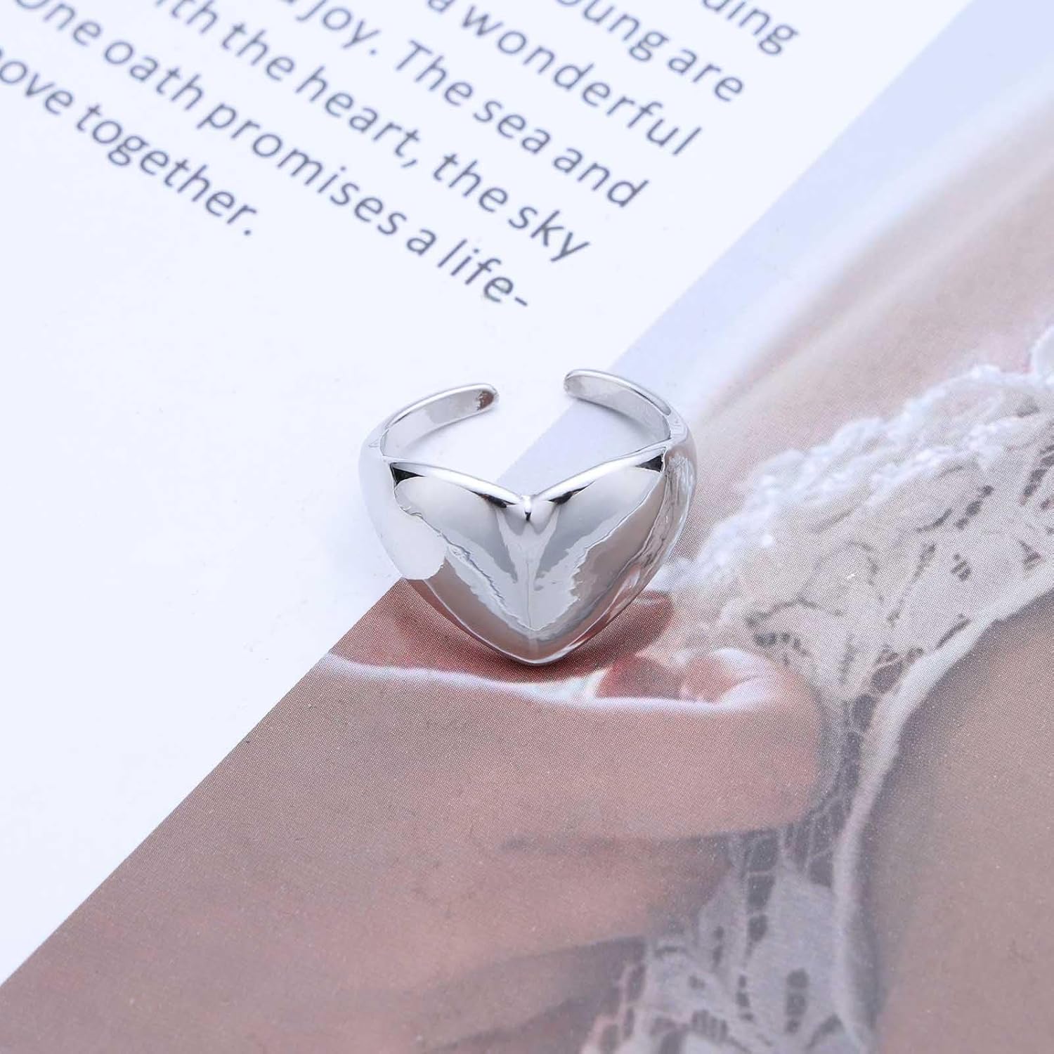 Minimalist Adjustable Polished Gold Heart Open Ring Dainty Plated Heart Stackable Ring Chunky Metal Finger Rings Jewelry for Women - Image 3