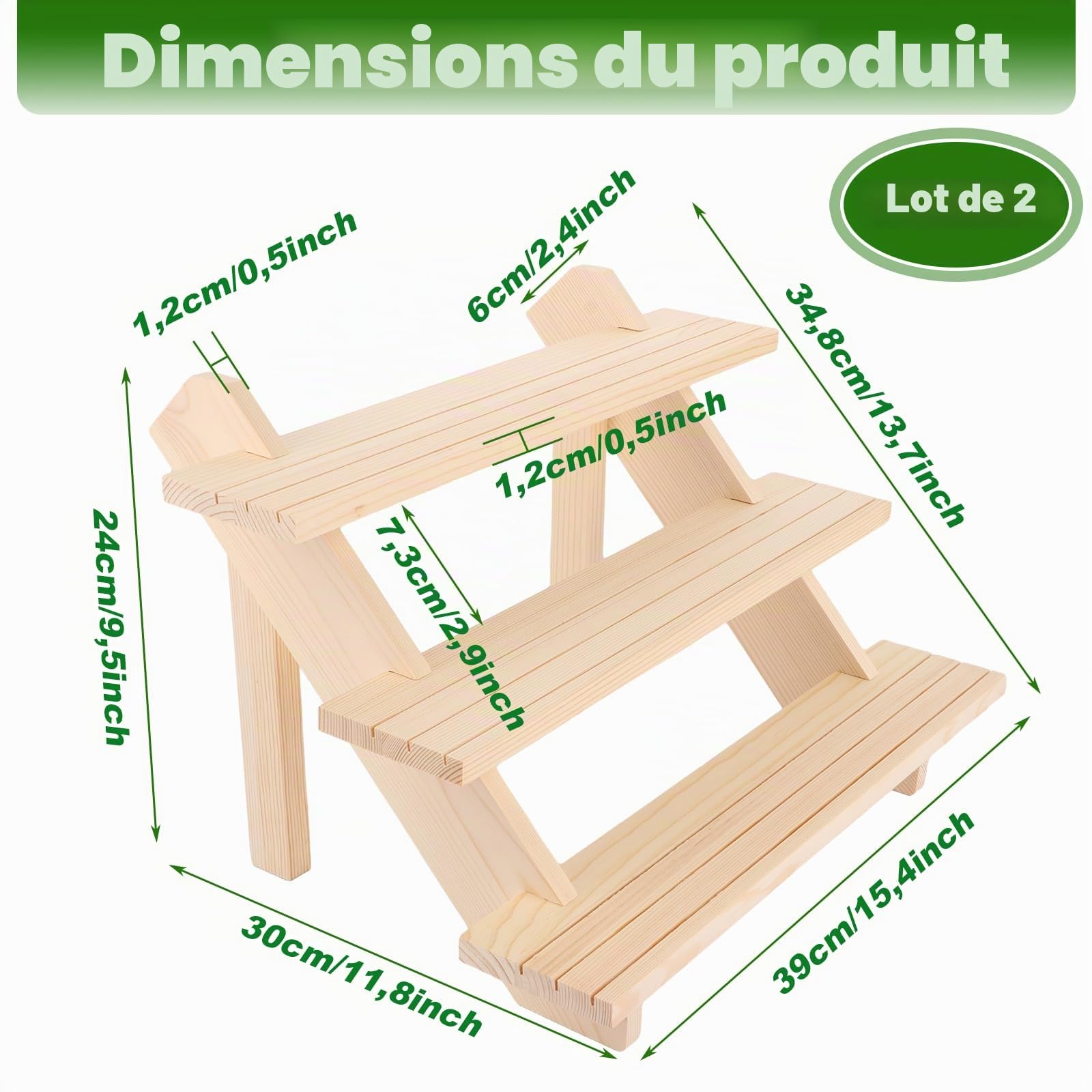 AKOLAFE Lot de 2 Présentoirs en Bois 3 Niveaux Présentoir Étagère 39 x 30 x 24CM Etagere Parfum Bois Étagères de Présentation avec Rainure Presentoir Parfum Détachable pour Artisanat, Figurine, Bijoux