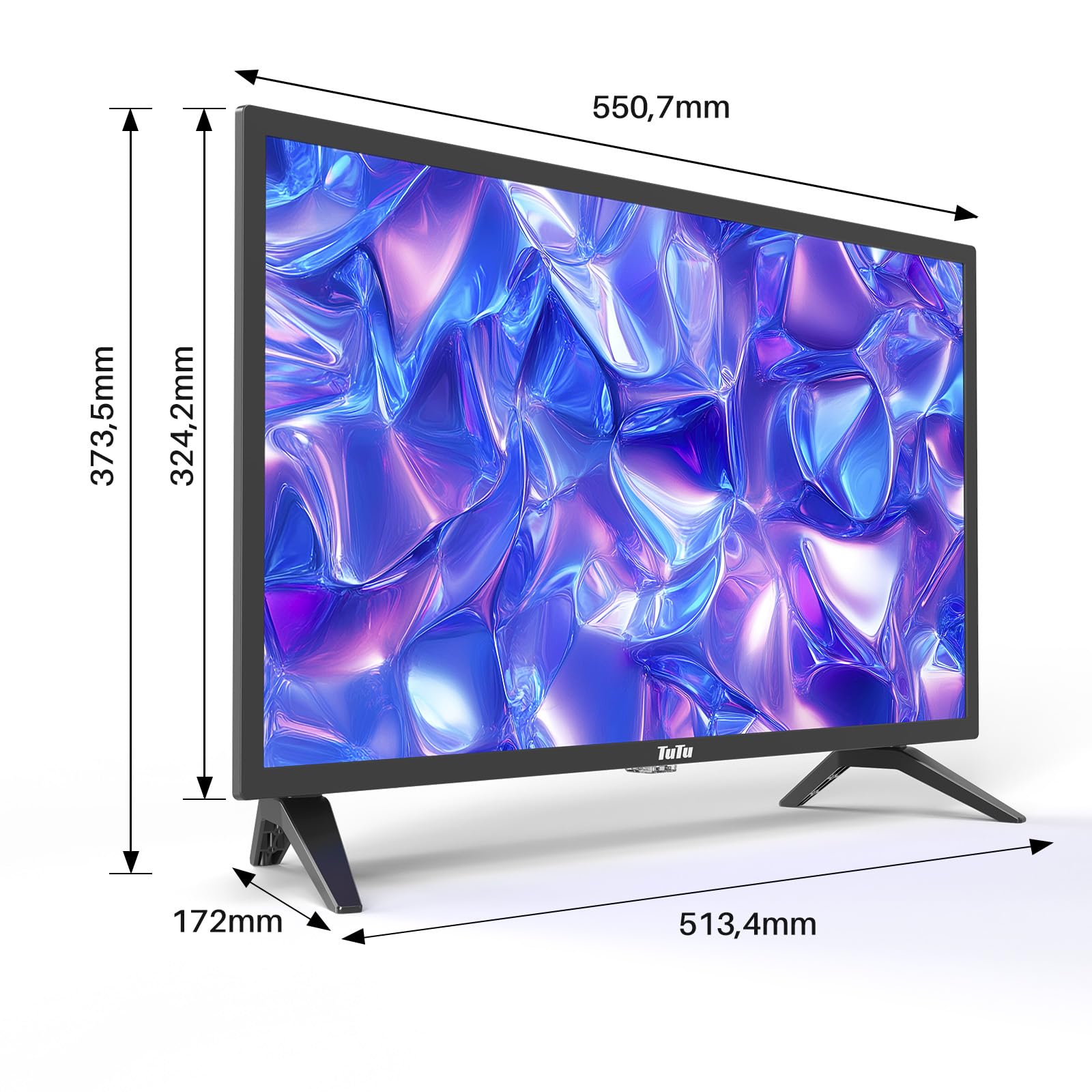 TuTu TV 24 Pollici (60 cm) LED HD Televisori Triplo Tuner (DVB-T/T2-C-S/S2) USB HDMI CI/CI+ Modalità hotel (2024)