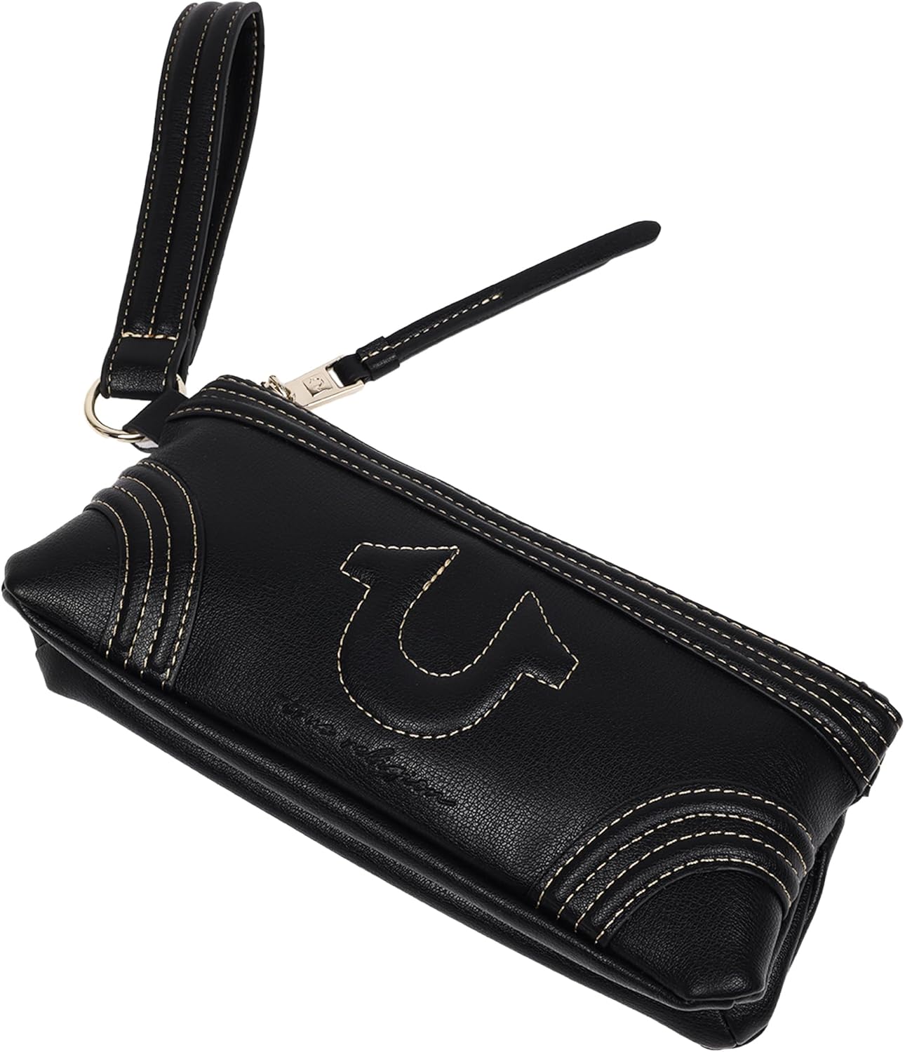 True Religion Women's Bombe Horseshoe Wristlet Wallet with Zip Closure, Black