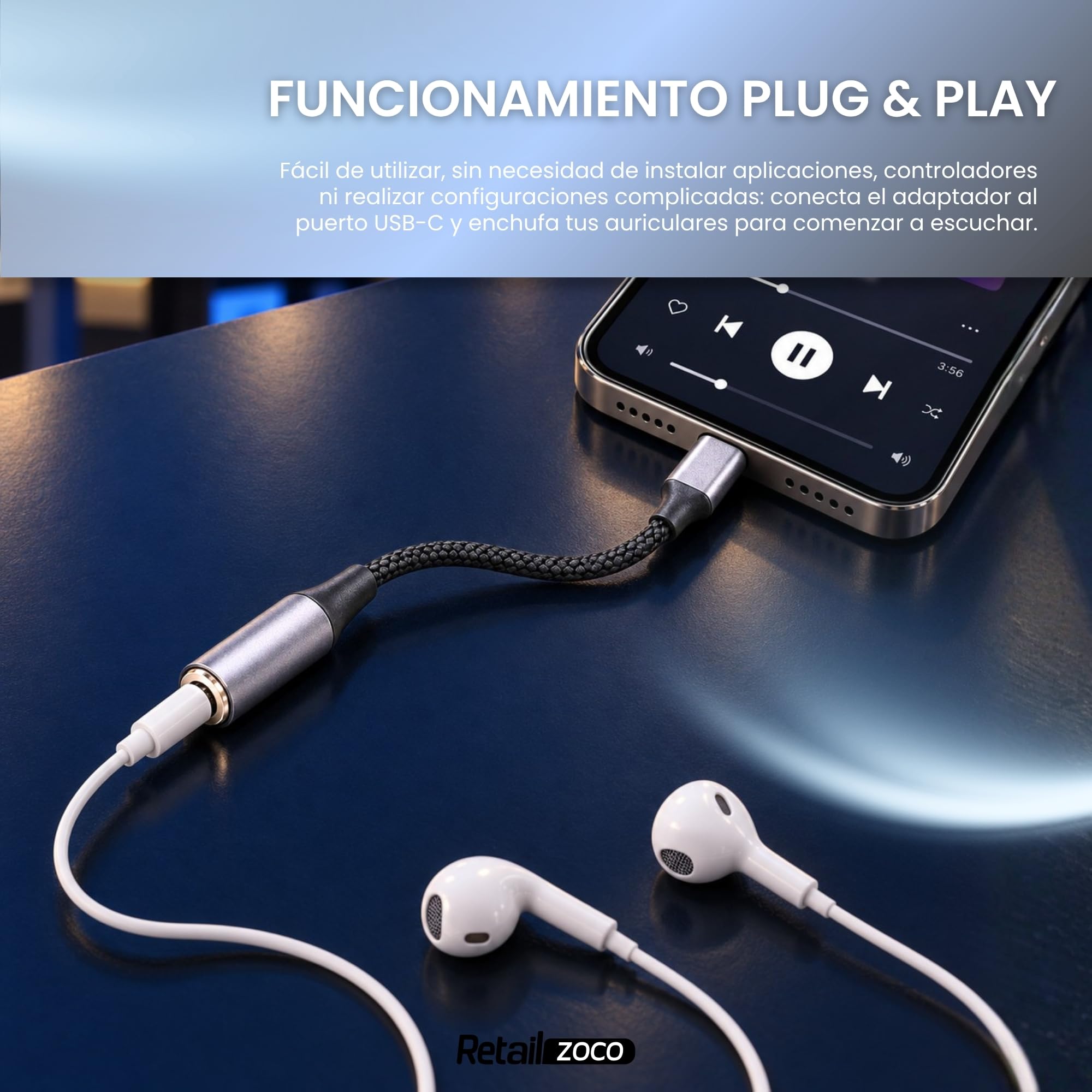 Adaptador USB C a Jack 3.5mm DAC Chip, Gris, 1 Unidad - imagen 6