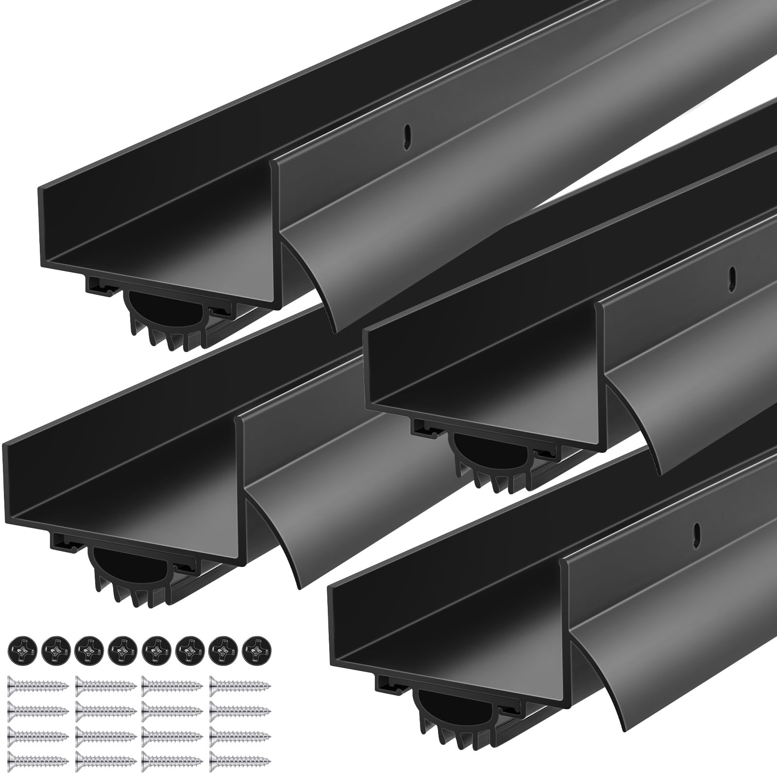 MorningRo 4 Pcs 1-3/4" x 36" U Shaped Aluminum Door Bottom Sweep with Drip Cap Screw-on Weatherstrip Draft Stopper for Exterior, Front, Bottom of Door (Black)