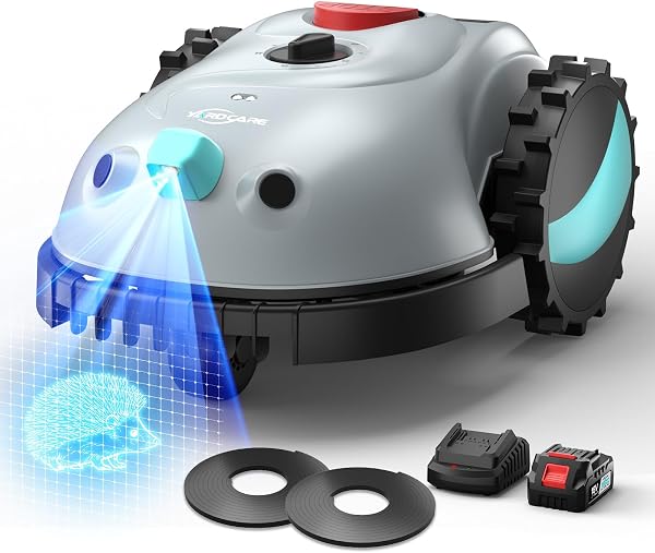 Robot tondeuse sans fil périphérique YARDCARE V100, batterie 4 Ah, coupe 16 cm, 5 hauteurs de 20 à 60 mm