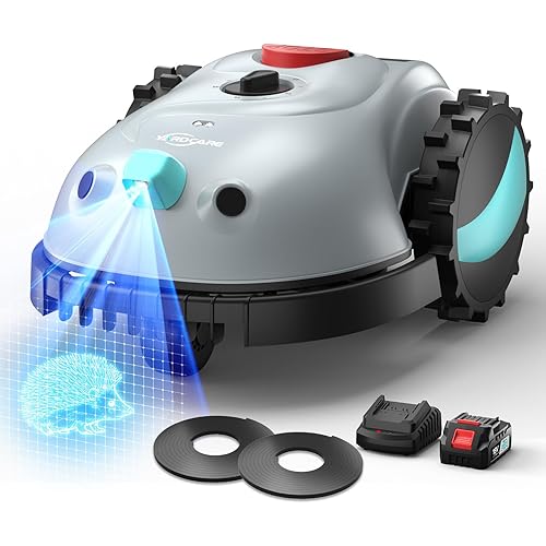 YARDCARE V100 Robot Lawn Mower with HD Vision Navigation, Smart Obstacle Detection, Collision Sensors, Adjustable Cutting Height, Low-Noise Operation—Perfect for Small Lawns up to 1,600 sq ft.