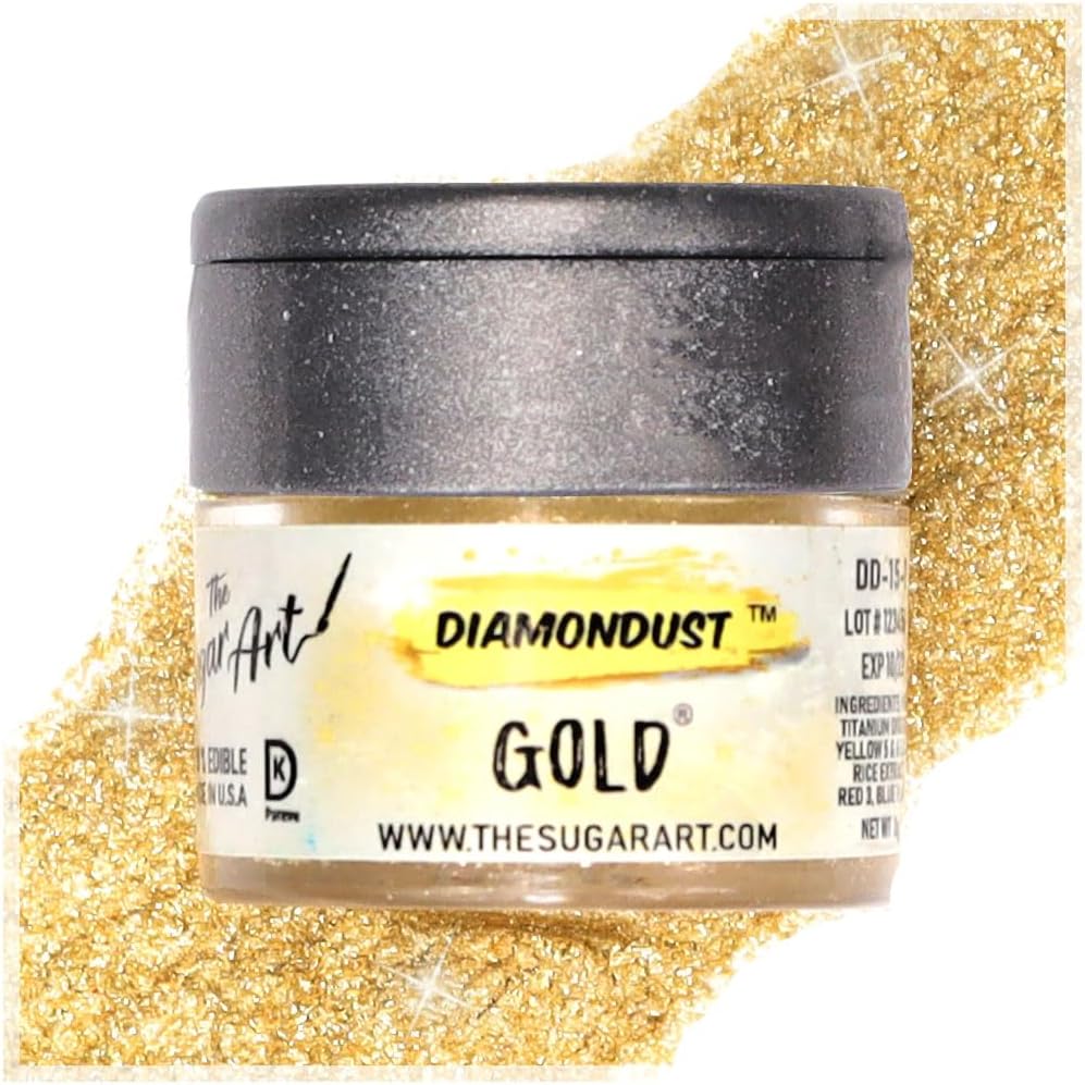 Gold Edible Glitter for Drinks, Cocktails, Cake Decorating, Strawberries, Chocolates & More | No Taste | 4g | 100% Food-Safe | Kosher, Vegan, Gluten & Nut Free | DiamonDust by The Sugar Art …