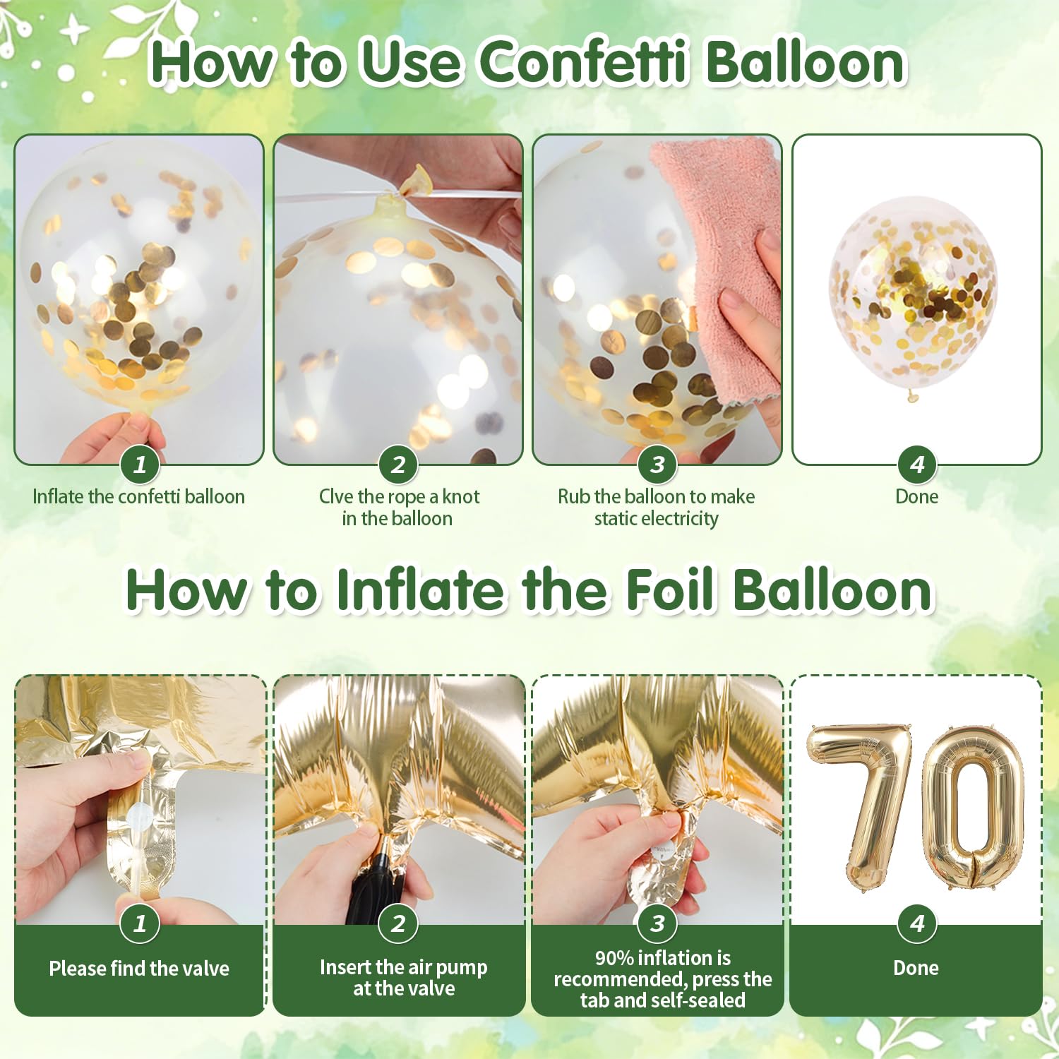 Décoration Anniversaire 70 Ans, Vert Or Ballon 70 Ans Anniversaire Femme Homme, Decoration 70 Ans, Bannière Joyeux Anniversaire pour 70 Réutilisable - 5