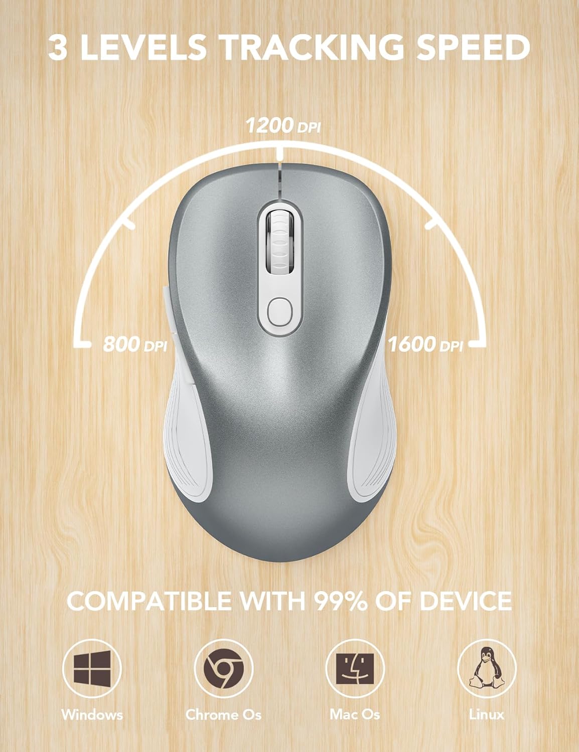 Trueque Wireless Mouse for Laptop, 2.4GHz Ergonomic Computer Mouse with Back & Forward Buttons, 3 Adjustable DPI Levels, 6 Buttons, Optical USB Cordless Mice for Windows PC, M01 (Silver Grey) 8 71llDF2NvDL. AC SL1500