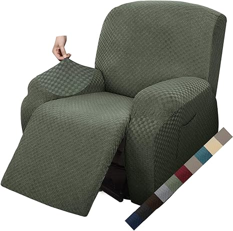 Amazon Com Maxijin Newest Recliner Slipcovers For Living Room 4 Pieces Stretch Jacquard Recliner Chair Cover Soft Fitted Recliner Protector With Elastic Bottom For Kids Pets Recliner Army Green Home Kitchen