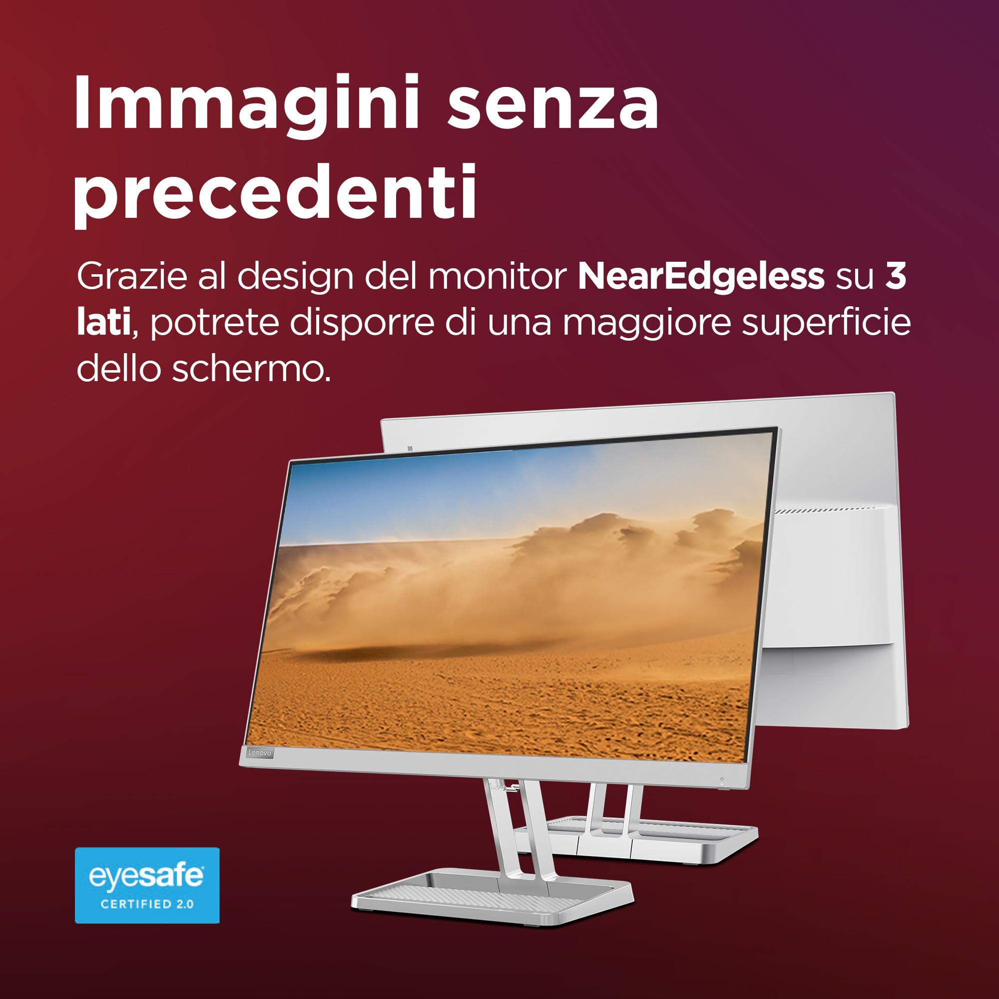 Lenovo L24i-40 Monitor - Display 23.8 pollici FullHD WLED (1920 x 1080, VA, Bordi Ultrasottili, AMD FreeSync, 4ms, 100Hz, Cavo HDMI) - Raven Black - Esclusiva Amazon