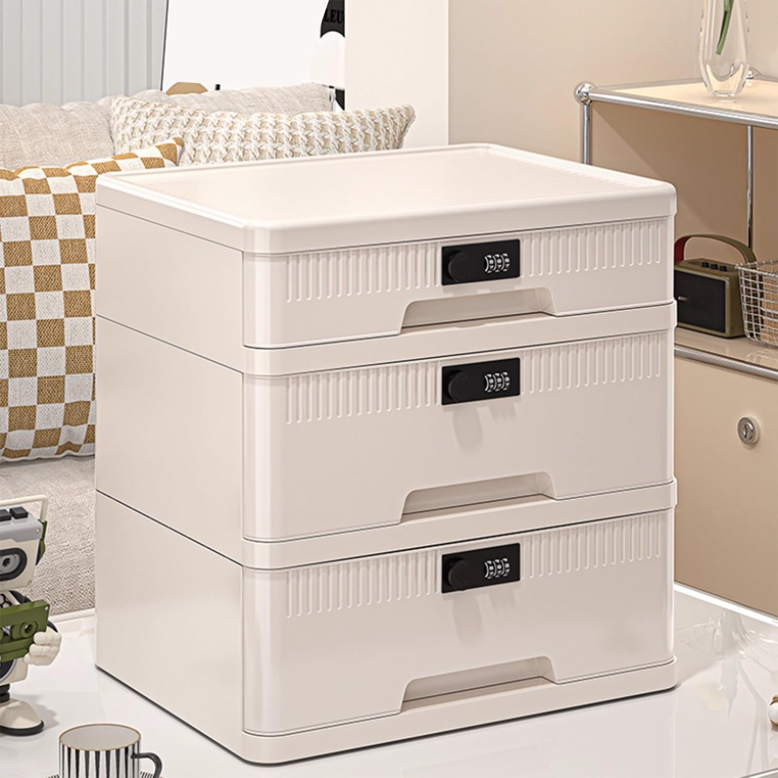 Abschließbare Aufbewahrungsbox Mit Zahlenschloss – A4-Ordner Für Büro, Zuhause Und Wohnheim, Schreibtisch-Dokumentenschrank Für Dokumente, Ordner Und Zubehör(4-Layers)
