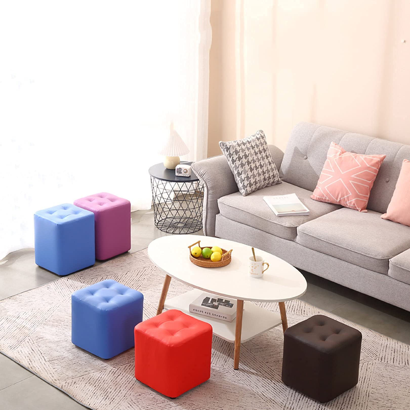 Petit banc tendance en similicuir, tabouret bas sous le bureau, petit repose-pieous le bureau, petit repose-pieds avec coussinet antidérapant, couleur au choix, marron, 29 cm x 29 cm x 19 cm