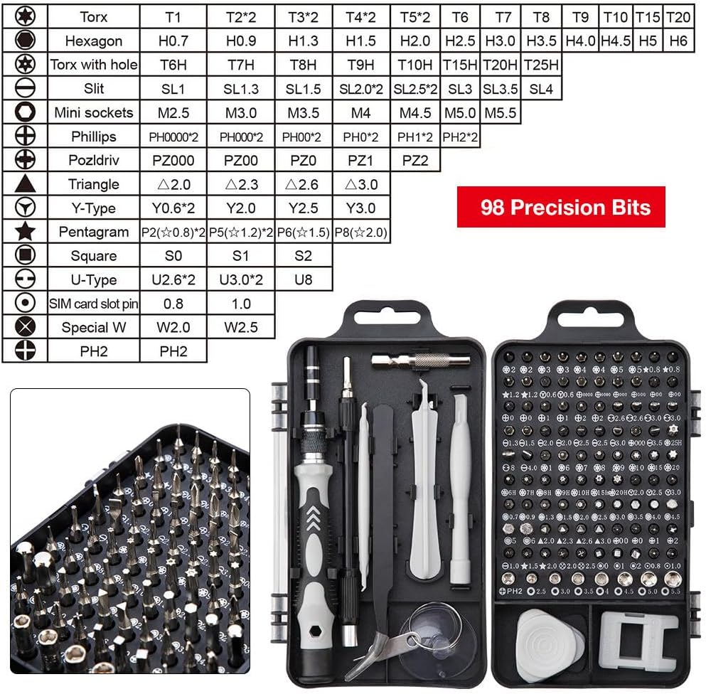Precision Screwdriver Set, Professional 115 in 1 Magnetic Repair Tool Kit with Case for Computer, Laptop,Mobile Phone,iphone, Tablet, Game Console, Watch, DIY Projects etc