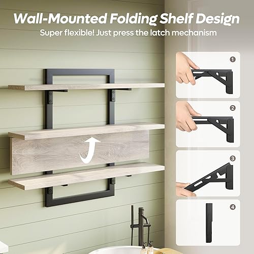 Miniatura 4 de Bestier Estantes flotantes para pared, estantes de cocina de 32 pulgadas montados en la pared, estante de barra de café de 3 niveles con soportes