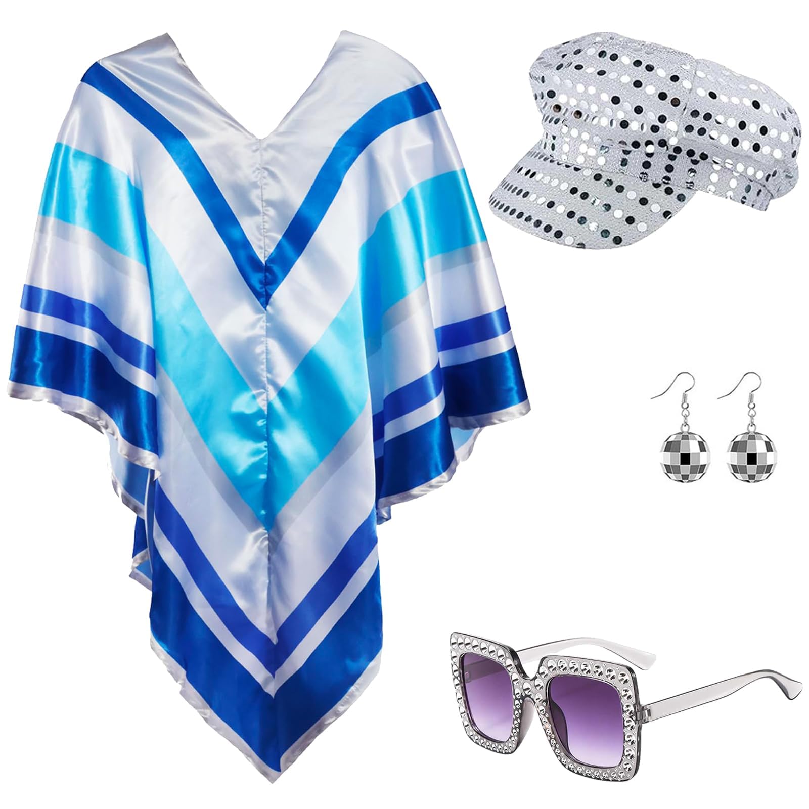 Abba Fancy Dress Costume, 70s Pop Poncho Adults, 70s Fancy Dress Women Accessories Disco Costumes