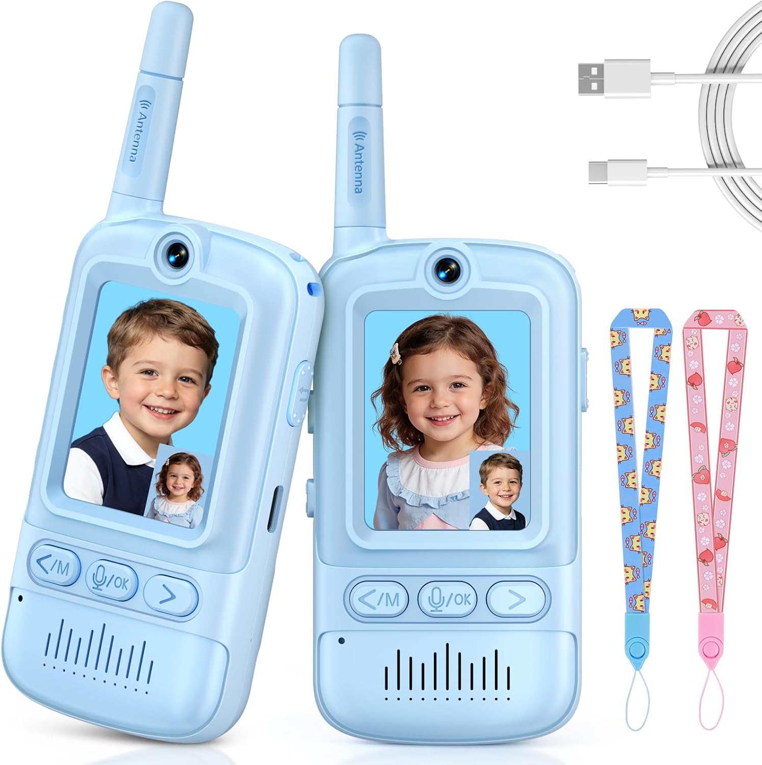 Video Walkie Talkies for Kids, 6 Modes Rechargeable Video Intercom Kids Walkie Talkies, Long Range 2 Way Radio with 4 Voice Effects, Kid Indoor Outdoor Toys Birthday Gift for Age 3-12(Blue/Blue)