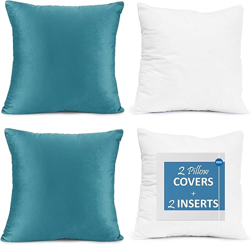 Juego de 2 rellenos de almohada con terciopelo suave y sólido, juego de fundas de almohada cuadradas decorativas para sofá, automóvil, dormitorio,