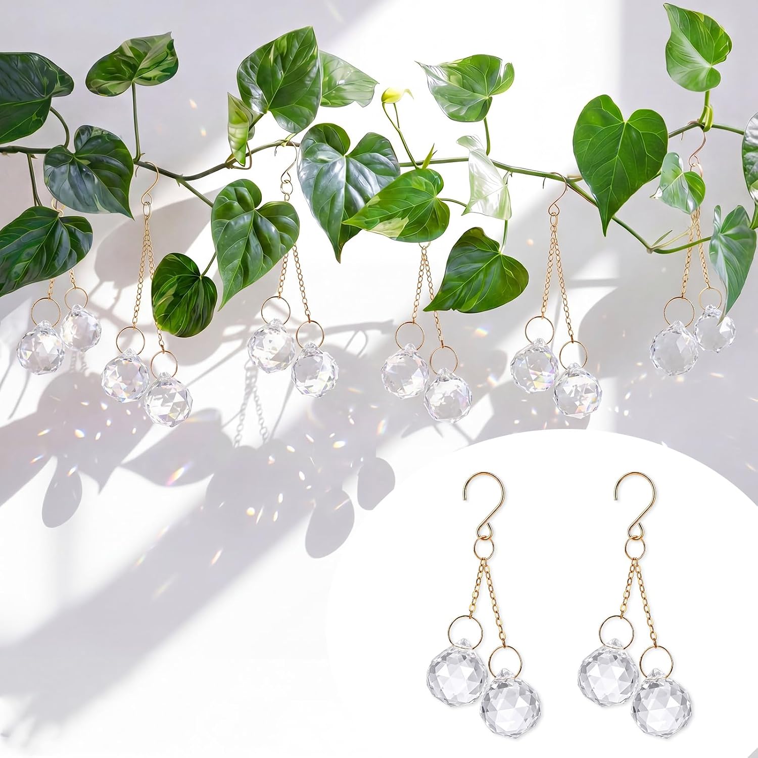 6 Pcs Crystal Sun Catcher Plant Vine Charms Hanging for Mini Potted Plants, Home Window Garden, Garden Home Window Rainbow Sun Catchers Plant Accessories Indoor (Colorful)