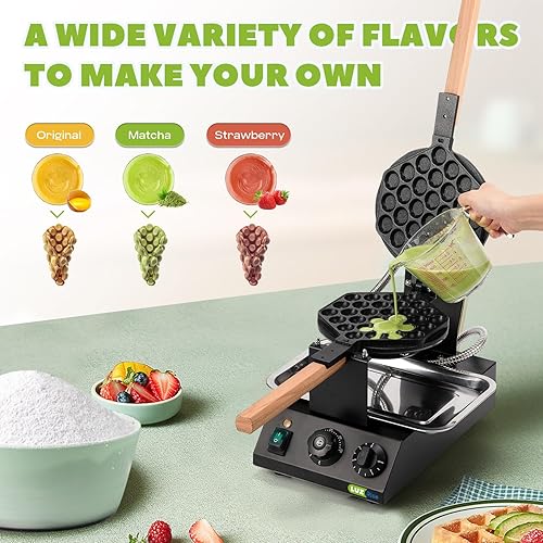 Miniatura 7 de Luzrise Máquina eléctrica antiadherente para hacer gofres de burbujas de 1400 W, rotación de 360, 482 482.0 F, calentamiento rápido de 3 minutos con