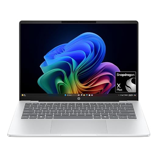 HP OmniBook 5 14 inch Next Gen AI PC, OLED Display, Snapdragon X Plus X1P-42-100, 16 GB RAM, 1 TB SSD, Qualcomm Adreno GPU, Windows 11 Home, Glacier Silver, 14-he0099nr