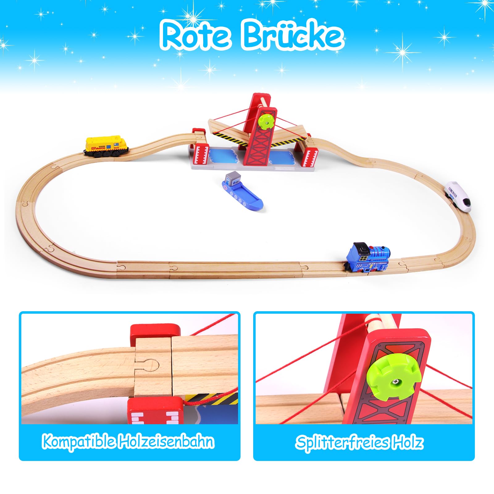 Ponte Sollevabile per Treni in Legno, Compatibile con Tutti i Principali Sistemi Ferroviari in Legno, Accessori per Binari in Legno, per Bambini dai 3 Anni in su